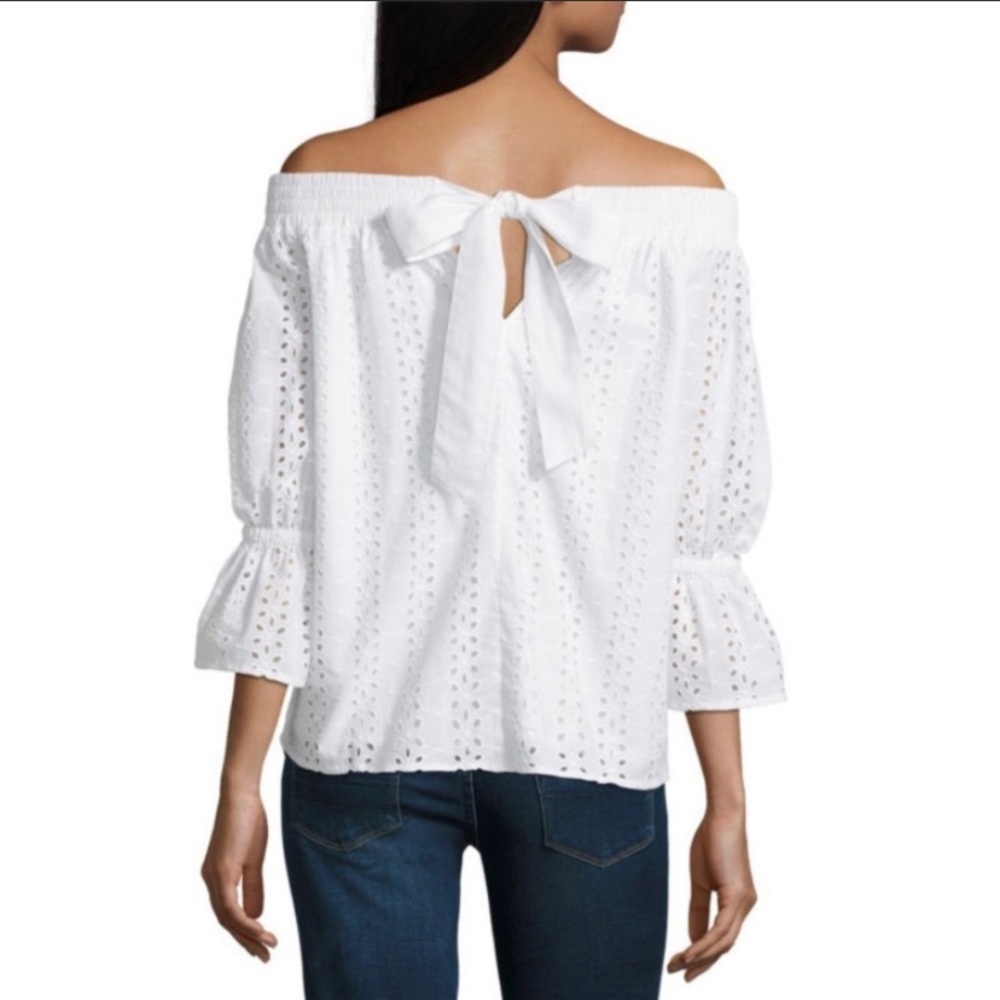NWT a.n.a Off the Shoulder Bell Sleeve Eyelet Top
